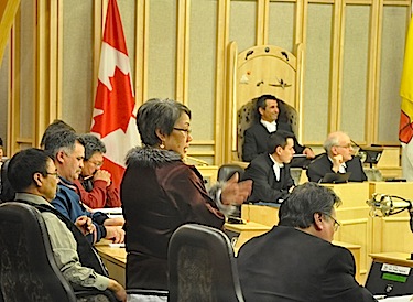 Nunavut Premier Eva Aariak launched the review of the NNI policy March 1, 2012 in the Nunavut legislature. (PHOTO BY SARAH ROGERS)