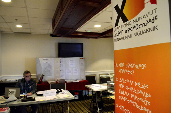 The people who work at Elections Nunavut are all prepared for the Oct. 28 territorial election. This photo shows the office inside Hotel Arctic that will serve Iqaluit’s four new constituencies: Iqaluit-Manirajak, Iqaluit-Niaqunnguq, Iqaluit-Sinaa and Iqaluit-Tasiluk. Some key dates to remember: on Sept. 23 the election period starts, candidates may start filing declaration forms and voters may request mail-in ballots; Sept. 27, 2:00 p.m., deadline for candidate filings; and Oct. 8, the last day you can register your name on the voters list or request changes to your listing. Read more later on Nunatsiaqonline.ca (PHOTO BY JIM BELL)