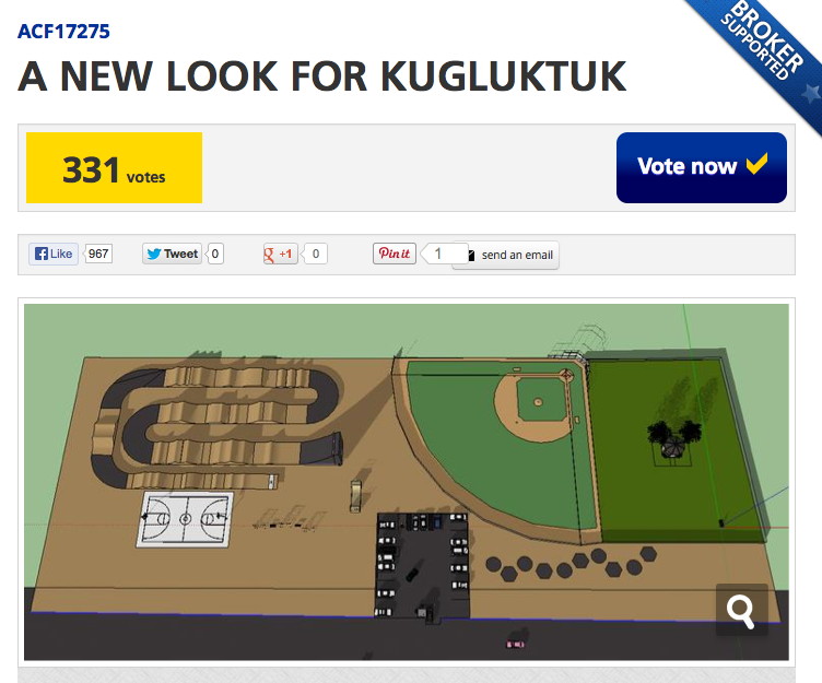 The Kugluktuk recreation department is competing for funding in a community project competition sponsored by the Aviva insurance company. This is a screen shot of their project. You can register and vote by going here: http://www.avivacommunityfund.org/ideas/acf17275.
