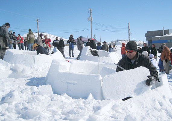Toonik Tyme’s igloo-building contest during the April 2013 edition of the festival. (PHOTO BY PETER VARGA)