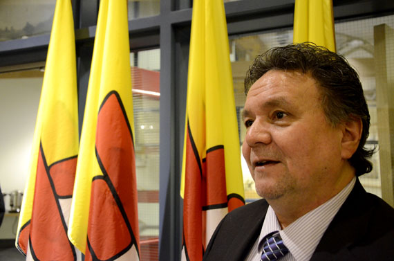 Peter Taptuna, the MLA-elect for Kugluktuk, speaks to reporters Nov. 15 moments after MLAs chose him to serve as Nunavut's next premier. “It is proven that investing in education in early years of a child’s development is the single, most effective way to reduce poverty,” he said. “Education creates opportunities for long term prosperous economic growth, it improves health outcomes, our ability to better look after our elders and children.” (PHOTO BY DAVID MURPHY)