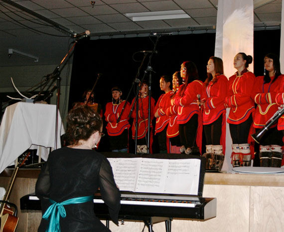 The Inuksuk Drum Dancers perform at the vigil for Action on Violence Against Women and Girls at Inuksuk High School in Iqaluit, Dec. 6. (PHOTO BY PETER VARGA)