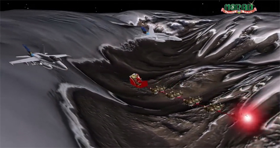 This NORAD video shows Santa's sleigh flanked by two Canadian military jets.(YOUTUBE IMAGE) 