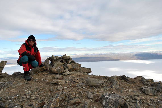 Here's Zoe Panchen on the top of McGill Mountain, which overlooks Lake Hazen in Quttinirpaaq National Park on Ellesmere Island. Panchen documented 42 flowers near Lake Hazen this past summer. (PHOTO COURTESY OF ZOE PANCHEN) 