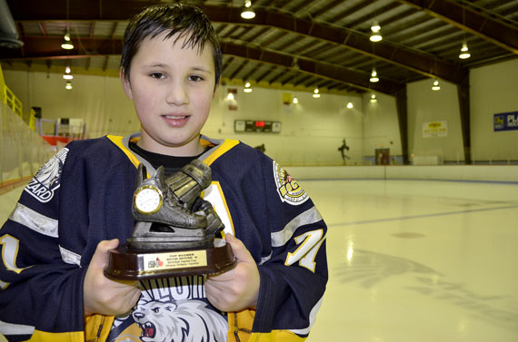 Bradley Fraser, 9, recieved an award for the most goals scored in the house 'B' division round-robin in the Bell Capital Cup hockey tournament in Ottawa, Ontario, Jan. 18. Fraser scored 15 goals in four games for the Iqaluit Blizzards atom team in late December — notching an impressive six goals in the first game Iqaluit played in the tournament against Cumberland Dukes. 