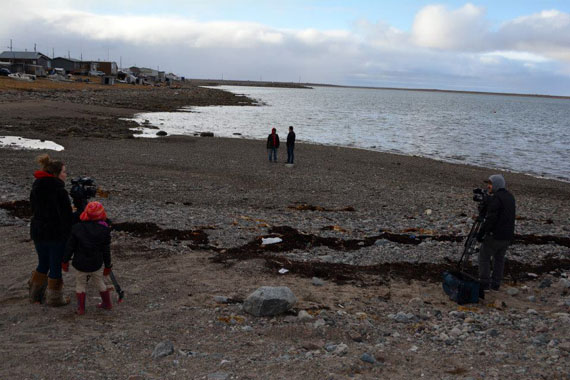 The crew of Qanurli shoots scenes for its fourth season in Arviat last fall. (PHOTO COURTESY OF QANURLI) 