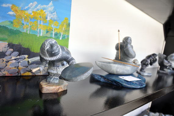 A drum dancer carved by Eeyeechiak Etorolopiaq of Iqaluit on display at the NFCM’s co-operative store. (PHOTO BY SARAH ROGERS)