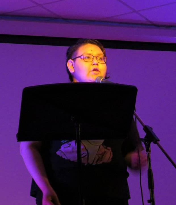 Tuqqaasi Nuqingaq, 15, read her poetry for the first time in public during a Qaggiavuut event in Iqaluit last month. (PHOTO BY MARIE VIIVI BELLEAU)