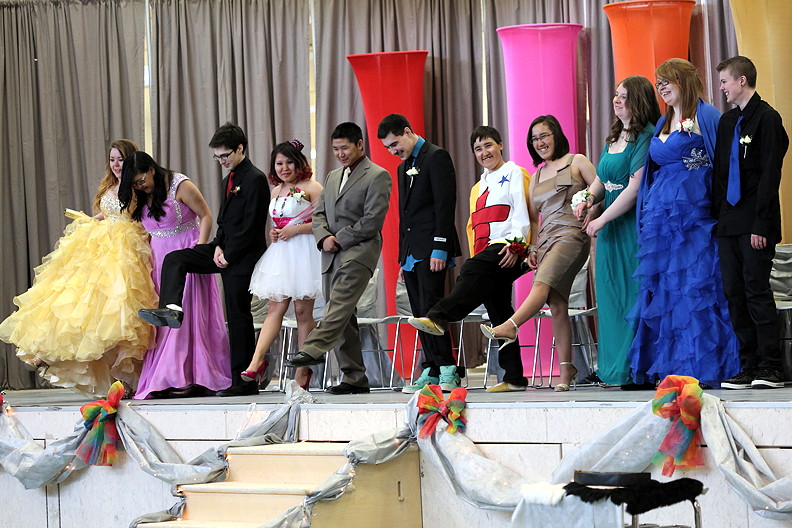Kiilinik High School graduates in Cambridge Bay show off their shoes after doffing their grad gowns and hats at a graduation ceremony May 24. The proud graduates are, from left, Presley Taylor, Mia Ototiak, Jorden Lyall, Donna Lyall, Nathan Gray, Amos Fletcher, Chanda Evalik, Cecily Evalik, Siobhan Bligh, Amy Pike and Kelsey Barton. (PHOTO BY RED SUN PRODUCTIONS)