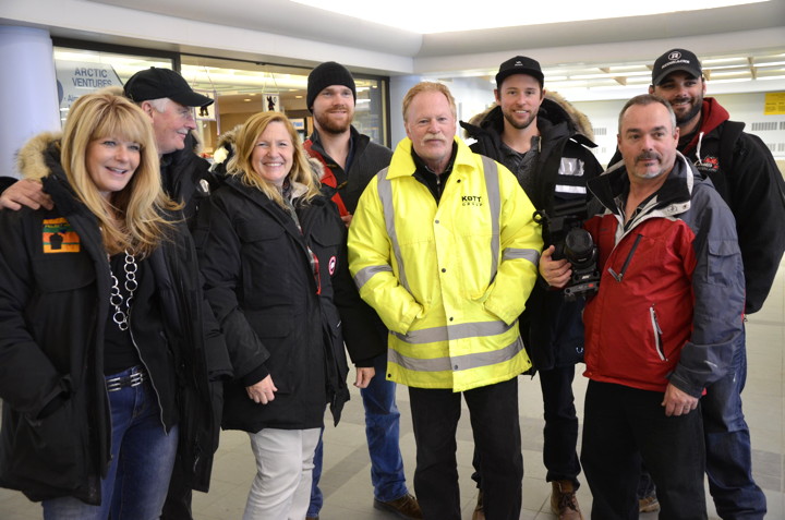 The Project North team stopped by the Iqaluit airport en route to Arctic Bay May 7. From left to right: Michelle Valberg, Michael Shaughnessy, Donna Gudbranson, Alex Gudbranson, Jeff Turner, David Mundro, Pat McGowan, Richard Coates. (PHOTO BY DAVID MURPHY) 