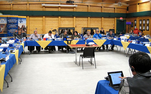 The board of Nunavut Tunngavik Inc. meets Oct. 20 at the Luke Novoligak Community Hall in Cambridge Bay. (PHOTO BY JANE GEORGE)