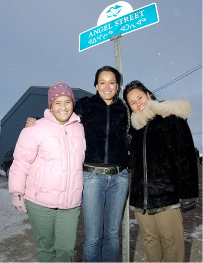 Elisapee Sheutiapik, far left, celebrates the inauguration of Angel Street in Iqaluit during her term as the city’s mayor in 2007 with musician Lucie Idlout and Leona Aglukkaq, current MP for Nunavut. The street, and Sheutiapik’s “Angel Street Project” to raise awareness about domestic abuse, took its name from a Idlout’s song “Lovely Irene,” which was also released as “Angel Street.” (PHOTO COURTESY CITY OF IQALUIT)