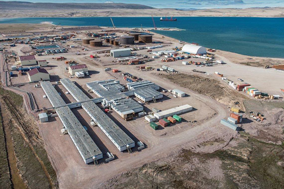 The camp at Milne Inlet, as seen in the summer of 2014. Baffinland Iron Mines Corp. is applying to the Nunavut Impact Review Board for changes to its terms and conditions that would allow the shipping of up to 12 million metric tons through Milne Inlet for about 10 months of the year, from June to March, well beyond the ice-free season. (PHOTO COURTESY OF BAFFINLAND)