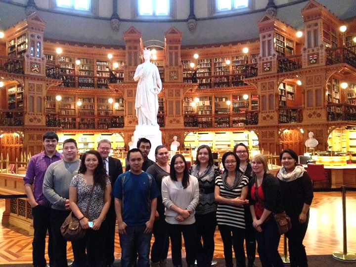 It's all political: Second-year students enrolled in the Ottawa-based Nunavut Sivuniksavut college got a taste of life on Parliament Hill Nov. 24 as part of their Political Science course with Carleton University Prof. Rand Dyck. Students got to sit in on Question Period in the House of Commons and visit the Library of Parliament, above. (PHOTO COURTESY NUNAVUT SIVUNIKSAVUT FACEBOOK)