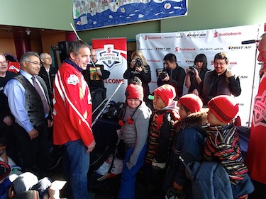 These students from Pitakallak School in Kuujjuaq are among the 25 lucky ones to receive new hockey equipment thanks to Project North. (PHOTO BY JANE GEORGE)
