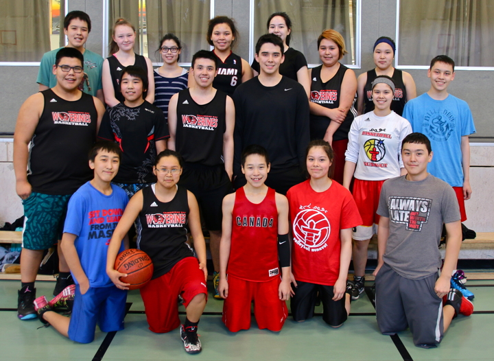 Cambridge Bay senior boys and girls basketball teams had a final practice March 18 before hopping a flight to Iqaluit March 19 for the territorial tournament with coaches Nathan Johnson, Daisy Dyer and Terry Aknavigak. The games, to be played March 20 to March 22, will feature stiff competition from 18 teams around Nunavut. (PHOTO BY KELCEY WRIGHT)