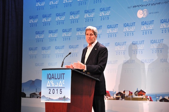 U.S. Secretary of State John Kerry at the post-ministerial news conference in Iqaluit's Cadet Hall: the Arctic Council is not the place to address security or military issues, but where there are 