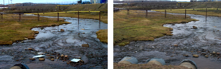 Photos before the June 19 Iqaluit cleanup, and after, show this river area on the Airport Road much improved. (PHOTO BY FRANK REARDON) 