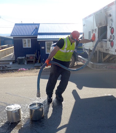 Need water? In Iqaluit you can leave your containers by the side of the road to be filled by City of Iqaluit workers if you're still in the area without water since Aug. 8. (PHOTO COURTESY OF JANET ARMSTRONG)