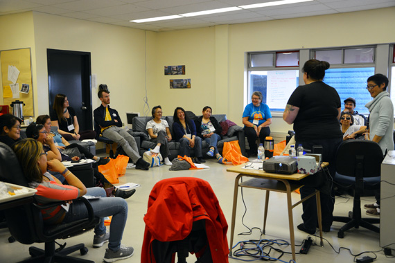 Valerie Lock, chairperson of the Regional Suicide Prevention Committee and Martha Inukpuk-Iqaluk a Suicide Prevention Liaison Worker in Nunavik, lead an ASIST workshop in Puvirnituq Oct. 8 as part of the Puttautiiit conference. (PHOTO COURTESY OF NRBHSS)