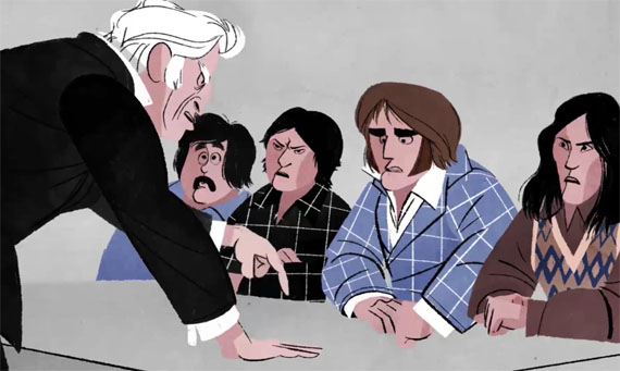 This illustrated scene depicting Nunavik negotiators at the table with the Quebec government in the early 1970s appears in the new documentary called Napagunnaqullisi, or So That You Can Stand, which revisits the creation of the James Bay and Northern Quebec Agreement. The 90 minute film, produced by Makivik Corp., is set to premiere in Kuujjuaq on Nov. 11, with a Montreal screening planned for Nov. 30. The documentary includes interviews with the surviving signatories of the JBNQA, and was initiated as a way to document the region's history for a younger generation. You can watch a trailer for the film at https://vimeo.com/143664195. 