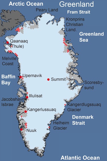 This map of Greenland from the Colorado-based National Snow and Ice Data Center shows the extent of the ice sheet on the island. (IMAGE COURTESY OF NSIDC)