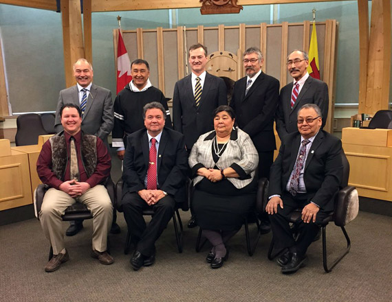 Meet Nunavut's revamped cabinet: front row, from left: George Hickes, Peter Taptuna, Monica Ell-Kanayuk, Johnny Mike; back row, from left: Joe Savikataaq, Paul Okalik, Keith Peterson, George Kuksuk, Paul Quassa. (PHOTO COURTESY OF THE NUNAVUT PREMIER'S OFFICE)