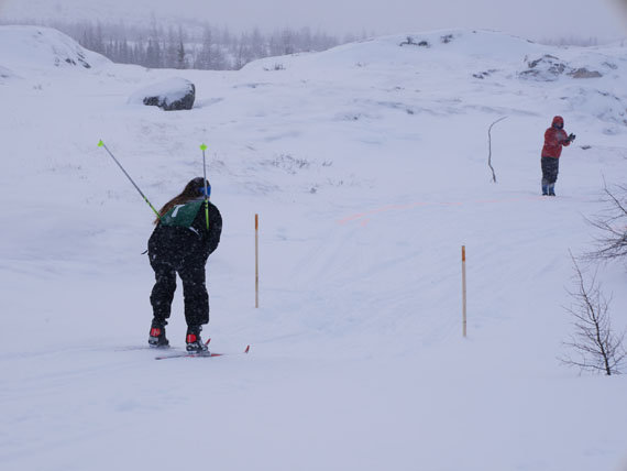 Nunavimmiut cross-country skiers navigate a course outside of Kuujjuaq during the regional trials held there last weekend. (PHOTO BY CONOR GODDARD/KRG) 