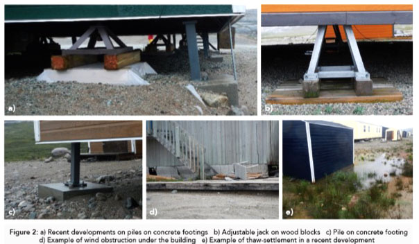 This slide shows techniques that have been used recently in Inukjuak to stabilize buildings that are shifting due to melting permafrost. (COURTESY CATHERINE CLAVEAU FORTIN)