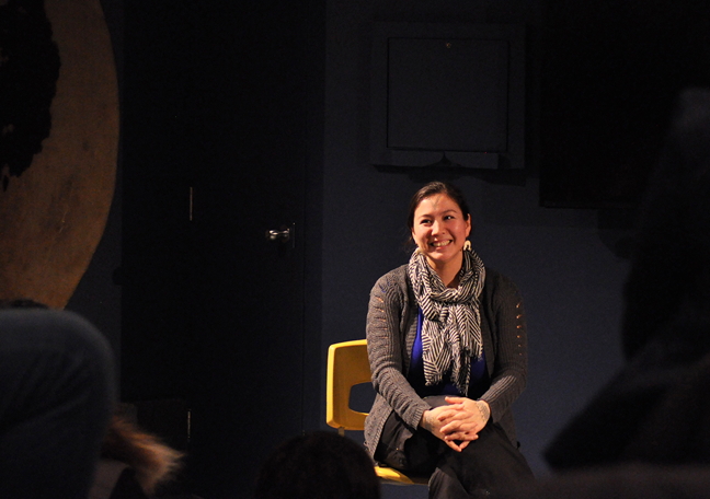 Alethea Arnaquq-Baril answers questions from Iqaluit audience members Jan. 7 after the Unikkaarvik Visitor Centre's screening of her film 
