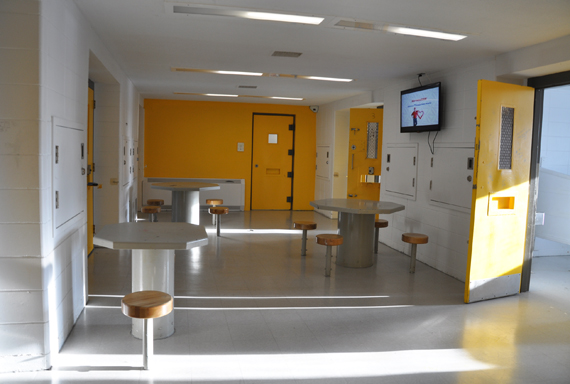 A view into the Kativik Regional Police Force’s holding cell area at its Kuujjuaq station, the largest in the region. (PHOTO BY SARAH ROGERS)