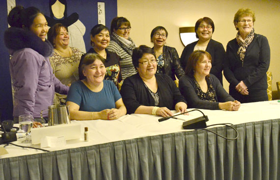The board of Pauktuutit Inuit Women of Canada poses Feb. 12 for a group photo at the end of their four-day pre-inquiry MMIW consultation meeting in Ottawa last week. Pauktuutit will team up with Inuit Tapiriit Kanatami and Tungasuvvingat Inuit to ensure the federal government's upcoming inquiry on missing and murdered Indigenous women takes Inuit-specific issues into account. (PHOTO BY JIM BELL)