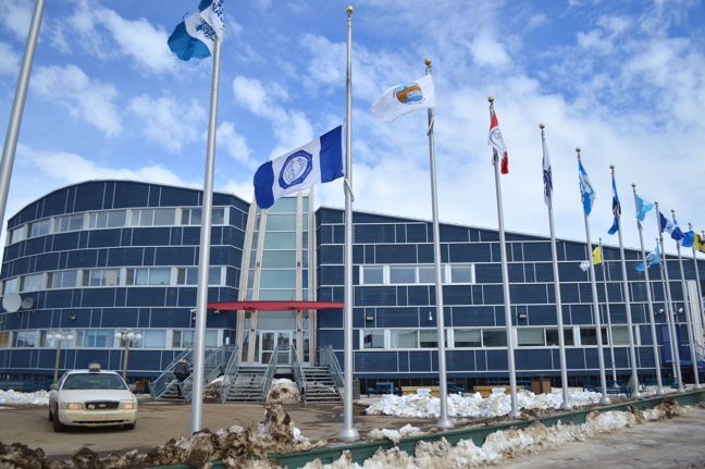 The Pond Inlet flag, which flies at the Nunavut Legislative Assembly in Iqaluit, was set to half-mast April 28 to honour the death of former Nunavut MLA and career politician James Arvaluk. (PHOTO BY STEVE DUCHARME)