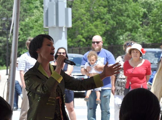 Arviat-raised singer Susan Aglukark sings her hit song O Siem for a crowd at York University June 21. (PHOTO BY SARAH ROGERS)