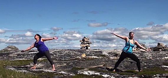 Christine Watt and Louisa Yeates demonstrate yoga poses in the trailer to the Timiliritsianiq Nunavik Yoga videos.