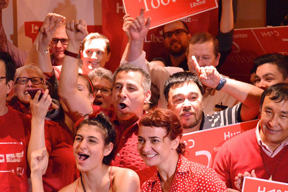 Hunter Tootoo is pictured with Liberal supporters in Iqaluit following his October 2015 election as MP. (FILE PHOTO)