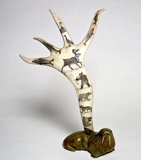 Caribou Antler on Walrus Base, carved by the later Cape Dorset artist Davidee Itulu, is part of the WAG’s permanent collection. The gallery holds the largest collection of contemporary Inuit art in the world. (IMAGE COURTESY OF WAG)