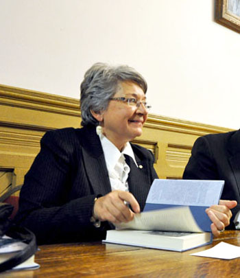 Mary Simon signs copies of John English's book Ice and Water — a book on Arctic governance in which she is a central character — at a 2013 event in Toronto. The federal government has now named Simon as