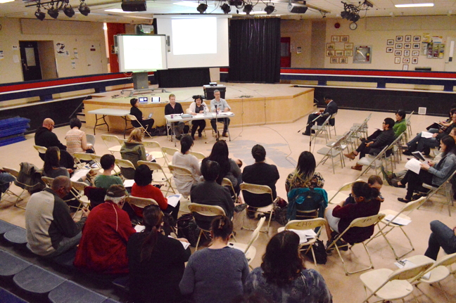 Iqaluit residents gather at Inuksuk High School June 20 for a consultation on a new Education Act. Nunavut Tunngavik Inc., opposes some of the proposed changes saying they take control away from local district education authorities. The land claim body also says the GN is not putting enough emphasis on Inuktut-language instruction and hiring. (FILE  PHOTO) 