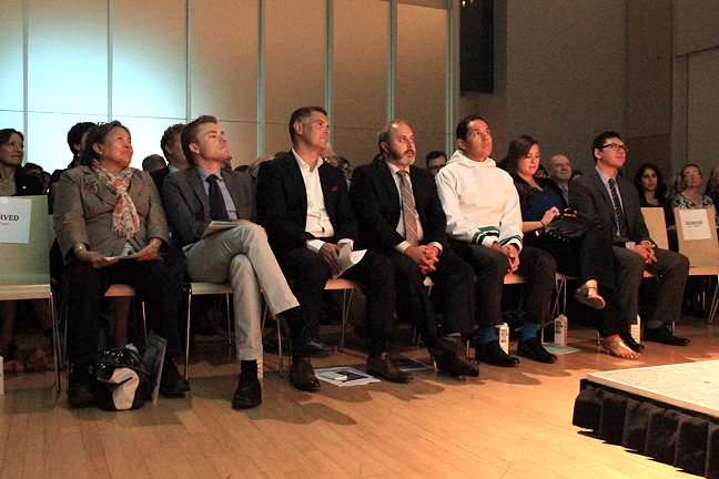 Speakers at the Walrus Talks the Arctic event in Ottawa Sept. 22, from left: Fibbie Tatti, Jeffery M. Saarela, Clint Davis, Joel Heath, Natan Obed, Candice Lys and Kevin Kablutsiak. (PHOTOS BY LISA GREGOIRE)