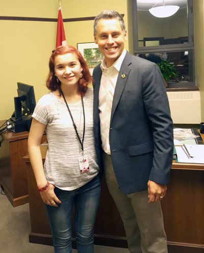 Rachel Smale of Pond Inlet, left, pictured with Peter Schiefke, Parliamentary Secretary to the Prime Minister for youth. Smale was selected to sit on the PM's new youth advisory youth council. (PHOTO COURTESY OF R. SMALE)