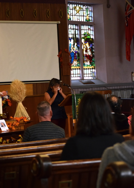 Nine people walked to the alter at St. Paul's Eastern United Church in Ottawa Oct. 13 to sob and tell stories about Annie Pootoogook, a Cape Dorset-born artist who was found dead in Ottawa Sept. 19. She was 46. Her memorial drew about 100 family, friends and reporters. (PHOTO BY COURTNEY EDGAR)