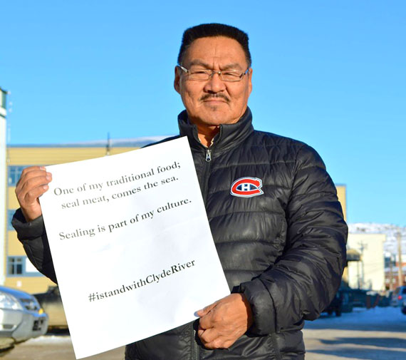 Joanasie Akumalik, a former Clyde River resident who has served as mayor of Arctic Bay and who now sits on Iqaluit City Council, declares his solidarity with Clyde River. (FACEBOOK IMAGE)