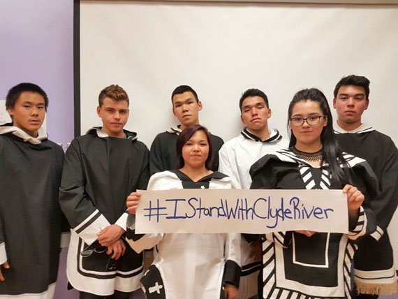 Leetia Kalluk's class at Nunavut Sivuniksavut in Ottawa lets the world know that they stand with Clyde River. (FACEBOOK IMAGE)