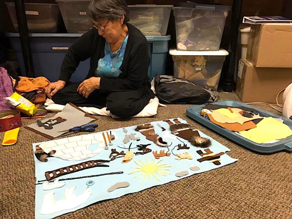 Elder-in-residence with the Kitikmeot Heritage Society: Mary Avalak and some of her wall hanging creations which will be a part of a three-piece wall hanging series that will be on display at the Canadian High Arctic Research Station, due to open in July 2017. (PHOTO COURTESY OF THE KHS)