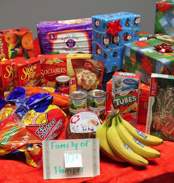 Here are some of the items which a family of 10 can expect to receive in Igloolik, thanks to the Feeding Nunavut Christmas hamper drive. (PHOTO/GOFUNDME)