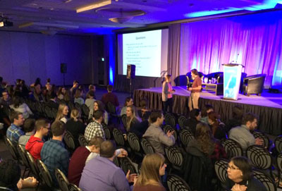 Dr. Tristan Pearce and Linnaea Jasiuk lead a session called Community and Researchers Relationships in Arctic Research Dec. 5 during the first day of the ArcticNet 2016 conference on in Winnipeg. (PHOTO COURTESY ARCTICNET STUDENTS ASSOCIATION)