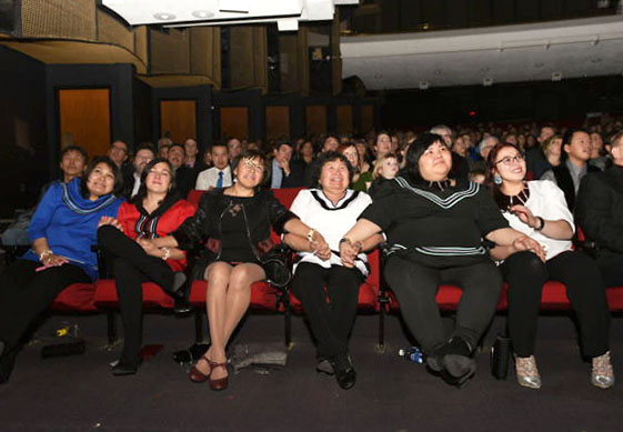 Some of the community leaders who run Qarmaapik house clutch hands nervously during the Dec. 8 awards gala in Winnipeg before the group’s name was announced as an Arctic Inspiration Prize laureate for 2016. (PHOTO COURTESY OF AIP)
