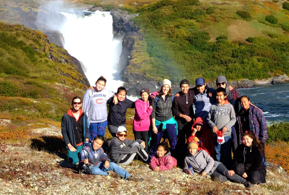 High school students from Puvirnituq and Umiujaq enjoy the view from Nastapoka Falls at Tursujuq park in September, as part of a leadership camp organized by the Nunavik teens. (PHOTO COURTESY OF A. MORIN/PIVALLIANIQ)