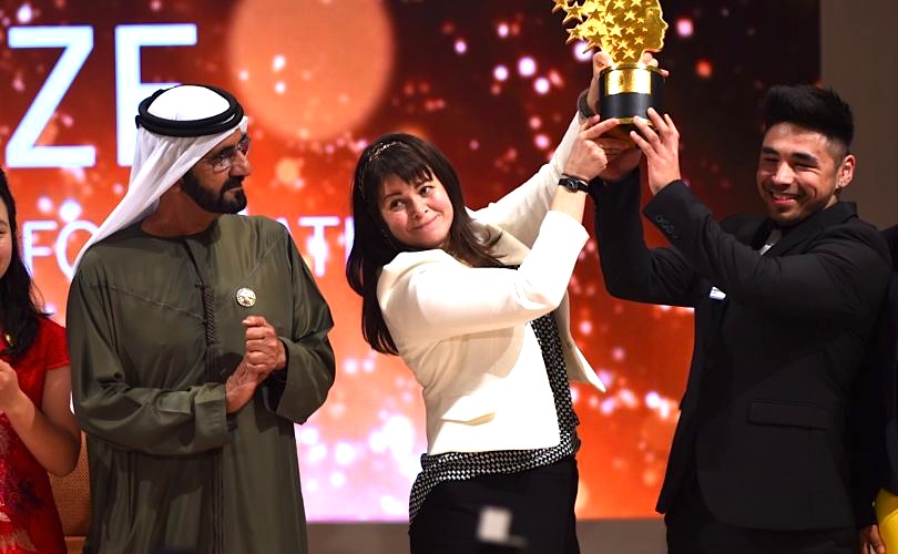 Maggie MacDonnell with the Global Teacher award she received March 19 in Dubai. The award comes with a $1 million prize, which MacDonnell plans to use to start a non-government organization. “Anyone who works in the North, in teaching, is constantly humbled by the challenges we face,